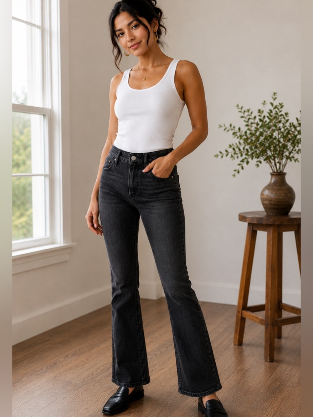 Madewell Cali Demi-Boot Jeans Size 25 Washed Black High Rise Stretch Denim